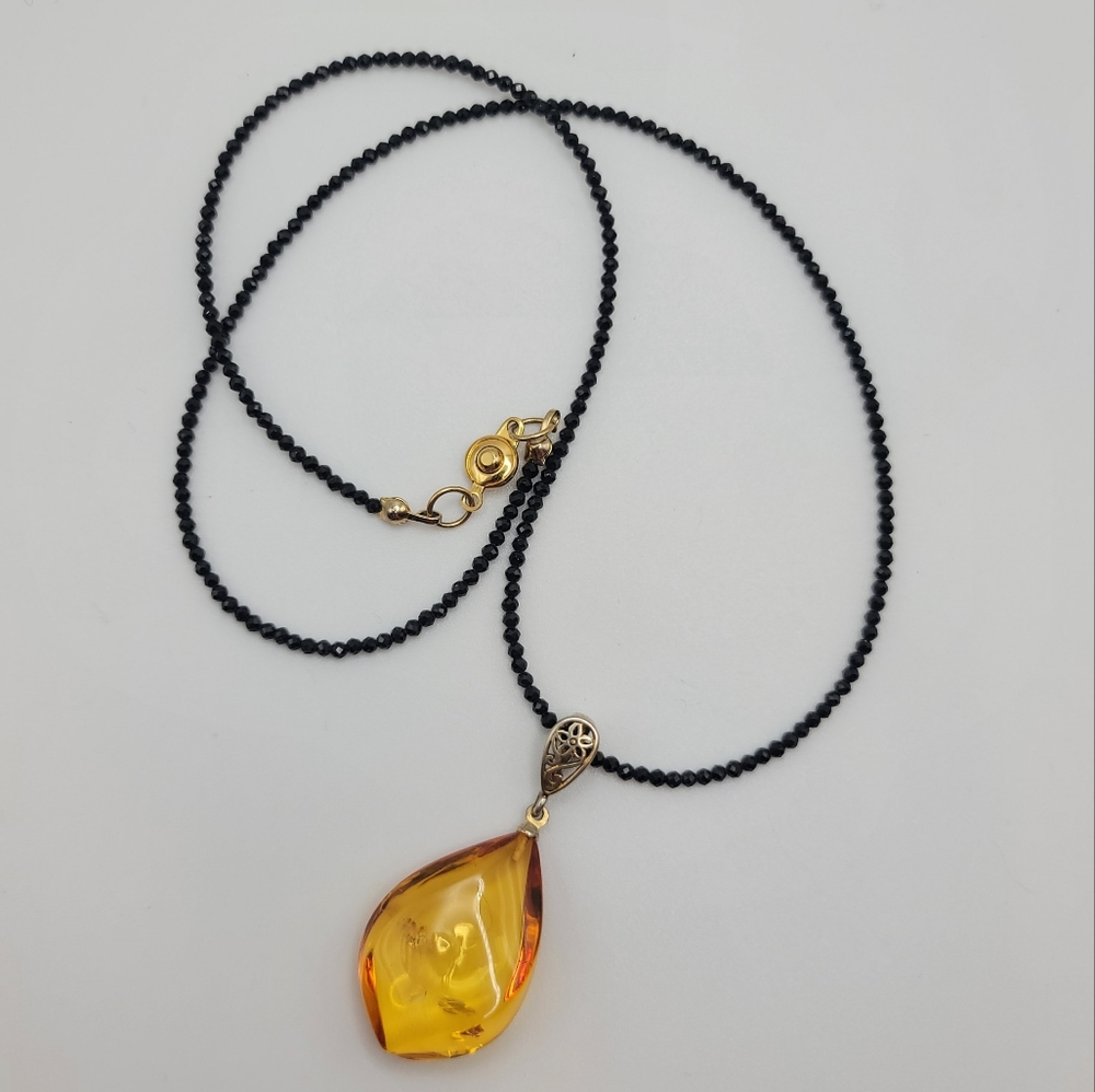 Baltic Amber and black spinel necklace
